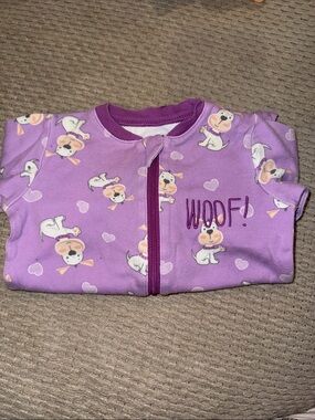 🍄3m VTG Tuffy Purple babys “WOOF” One Piece with Puppy Print